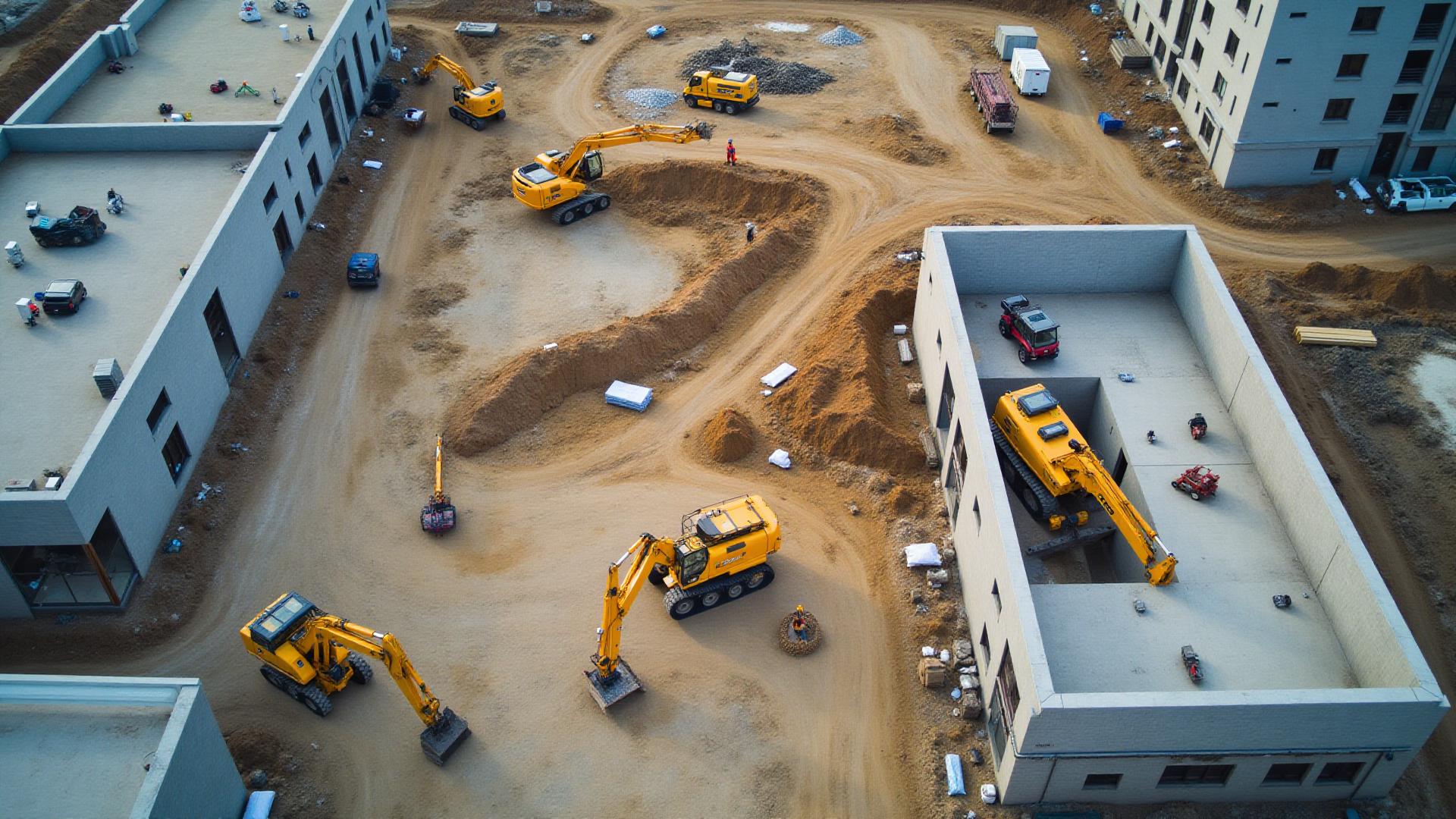 Active construction site with equipment